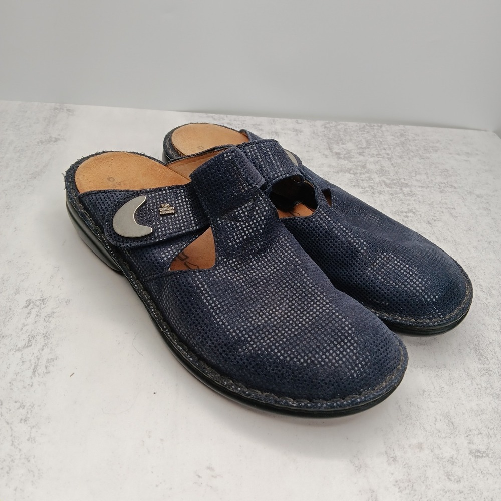 Finn Comfort Belem Clogs EU 39 US 8 Navy Blue Leather Classic Mule Casual Travel
